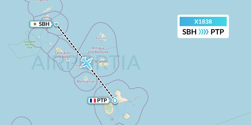 X1838 Nik Airways Flight Map: St. Jean to Pointe-a-Pitre