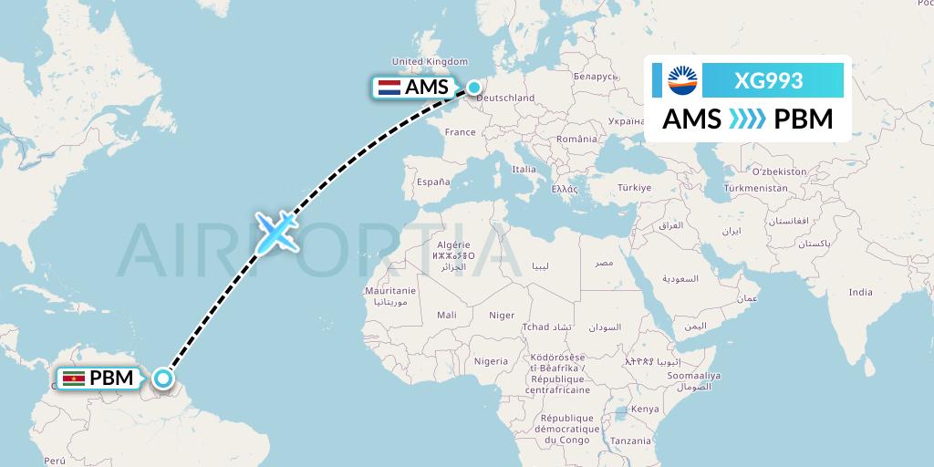 XG993 SunExpress Deutschland Flight Map: Amsterdam to Paramaribo