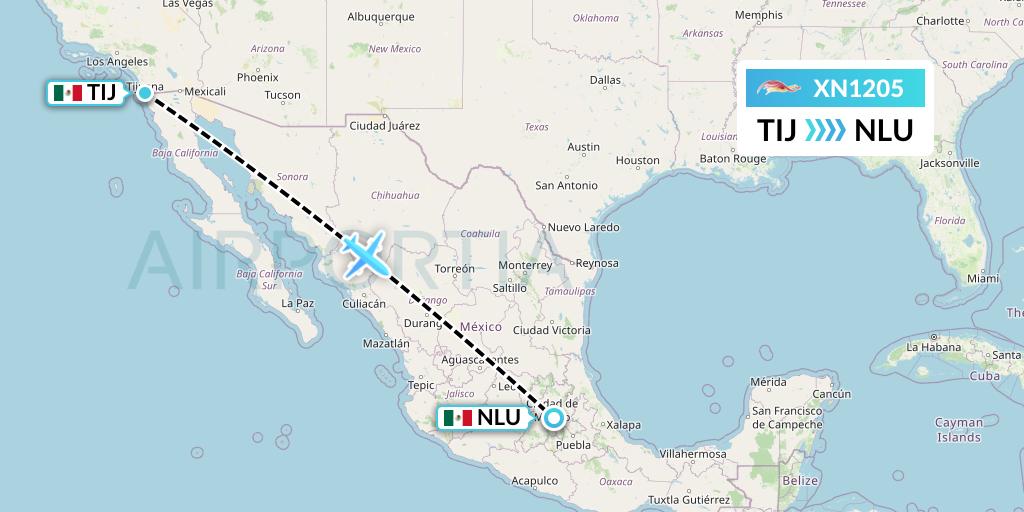 XN1205 Express Air Flight Map: Tijuana to Reyes Acozac