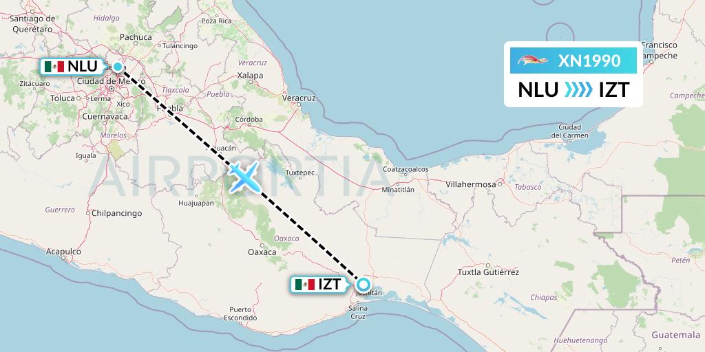 XN1990 Express Air Flight Map: Reyes Acozac to Mexico