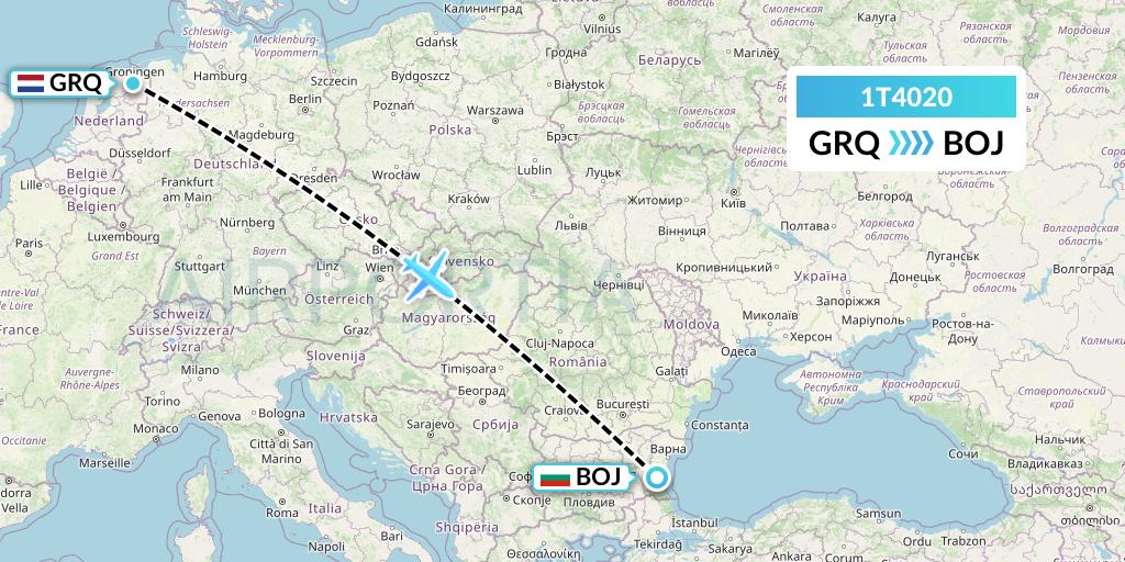 1T4020 Russian Sky Flight Map: Groningen to Burgas