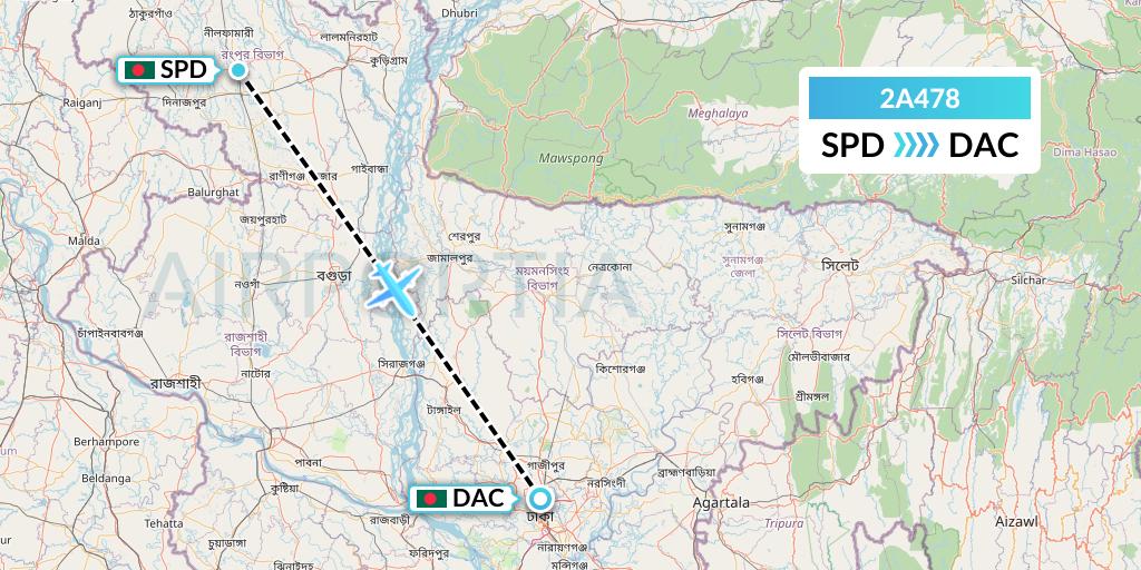2A478 Deutsche Bahn AG Flight Map: Saidpur to Dhaka