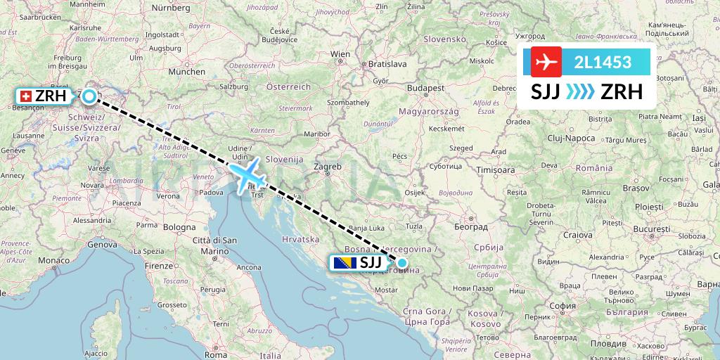 2L1453 Helvetic Airways Flight Map: Sarajevo to Zurich