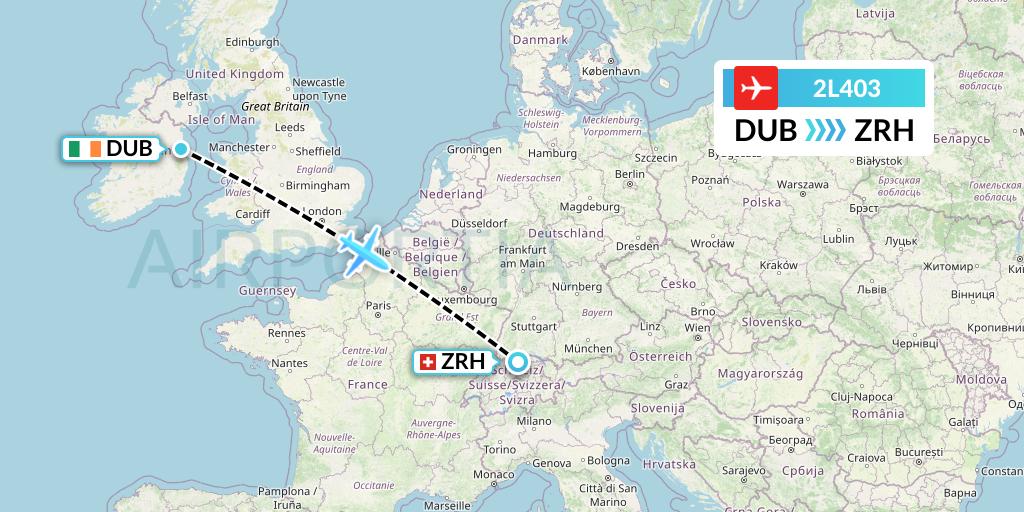 2L403 Helvetic Airways Flight Map: Dublin to Zurich