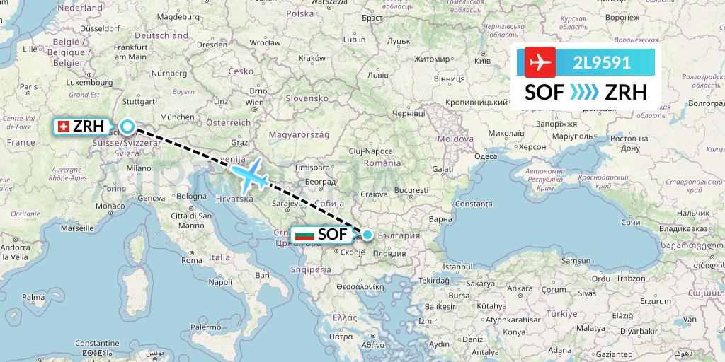 2L9591 Helvetic Airways Flight Map: Sofia to Zurich