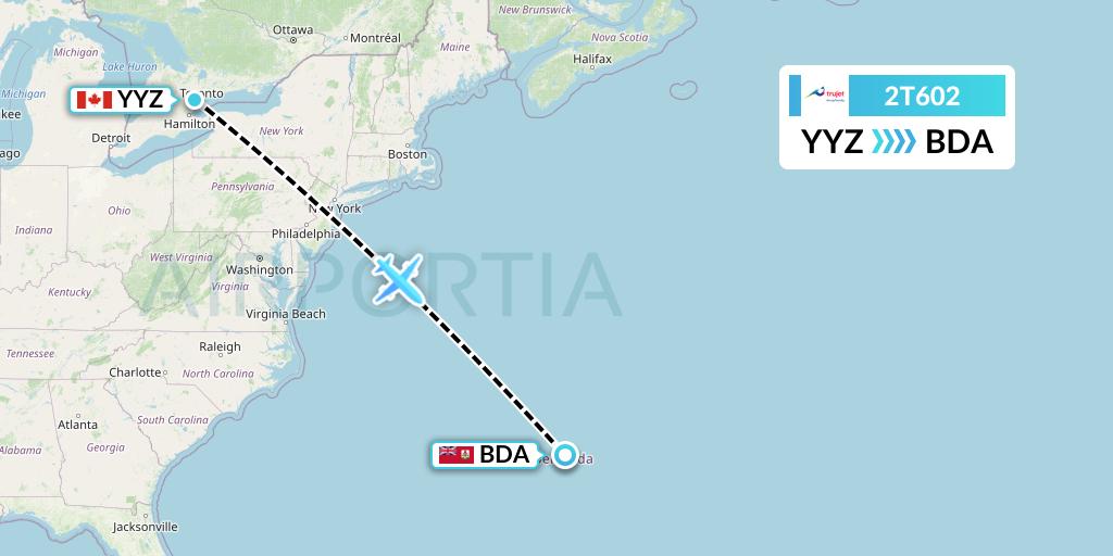 2T602 Trujet Flight Map: Toronto to Bermuda