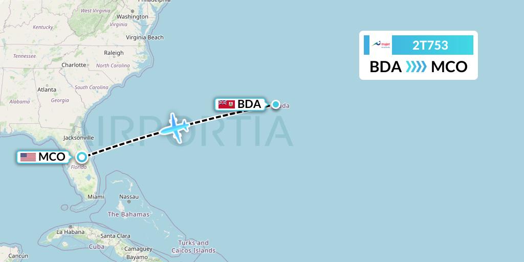 2T753 Trujet Flight Map: Bermuda to Orlando