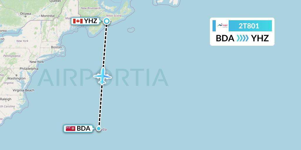 2T801 Trujet Flight Map: Bermuda to Halifax