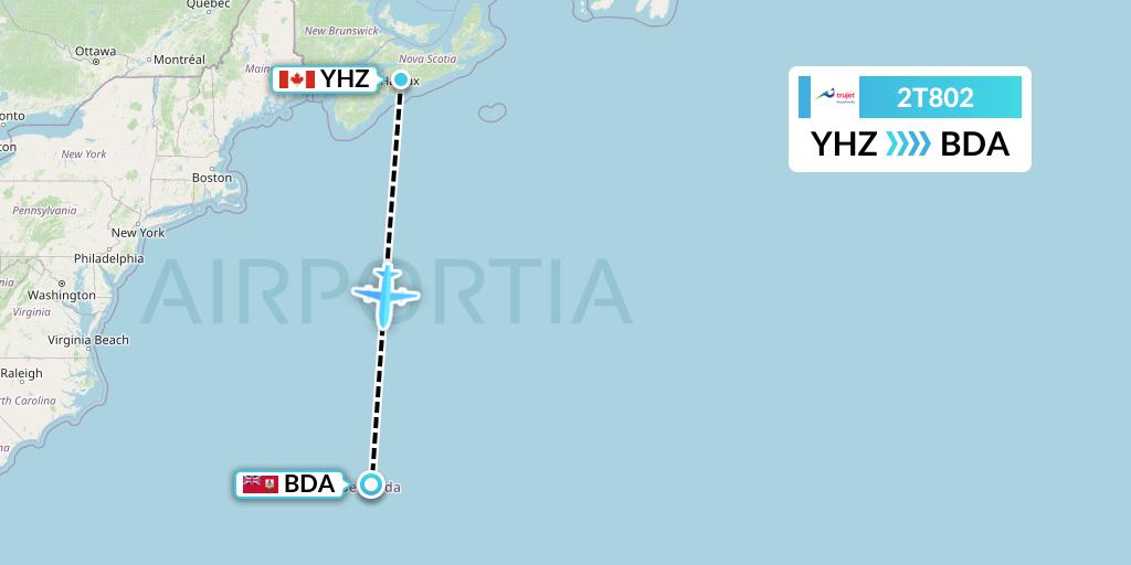 2T802 Trujet Flight Map: Halifax to Bermuda