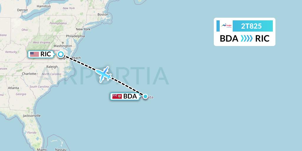 2T825 Trujet Flight Map: Bermuda to Richmond