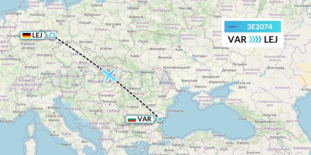3E2074 Air Choice One Flight Map: Varna to Leipzig