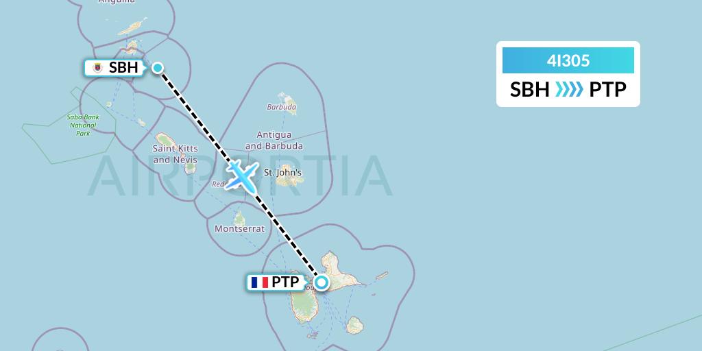 4I305 Izair Flight Map: St. Jean to Pointe-a-Pitre