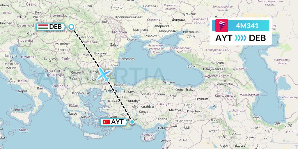 4M341 LATAM Airlines Argentina Flight Map: Antalya to Debrecen