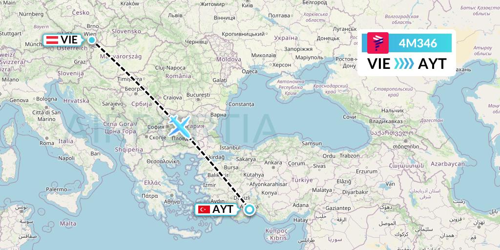 4M346 LATAM Airlines Argentina Flight Map: Vienna to Antalya