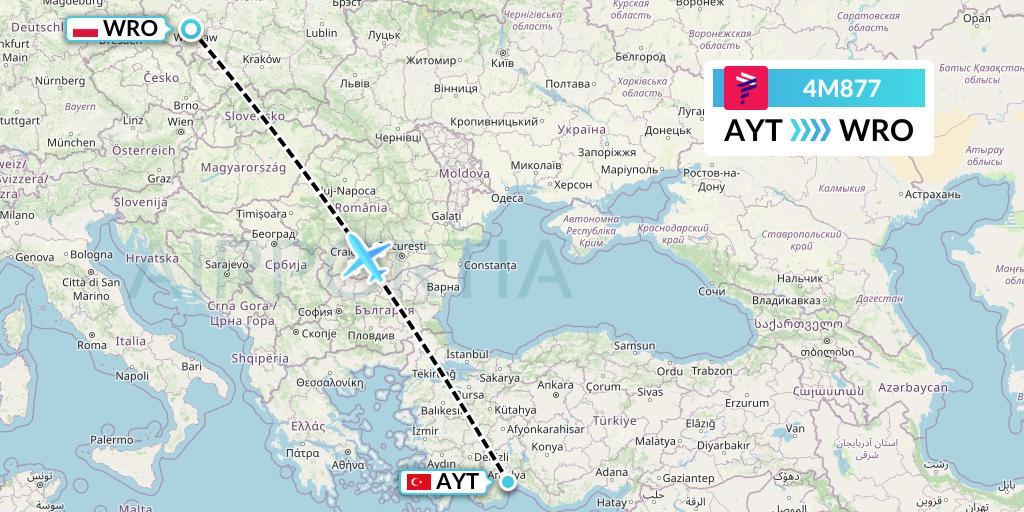 4M877 LATAM Airlines Argentina Flight Map: Antalya to Wroclaw