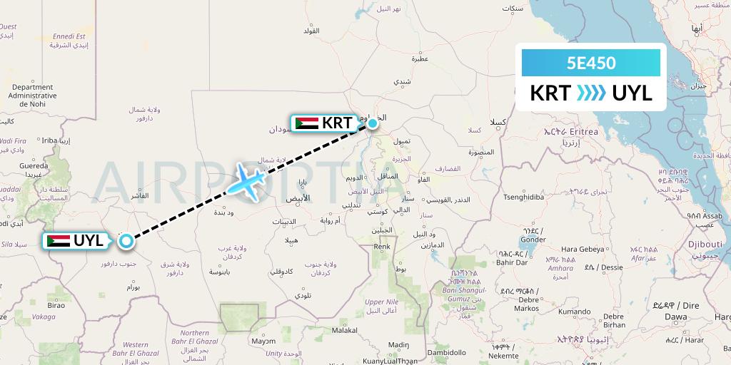 5E450 East Coast Flight Services, Inc. Flight Map: Khartoum to Nyala