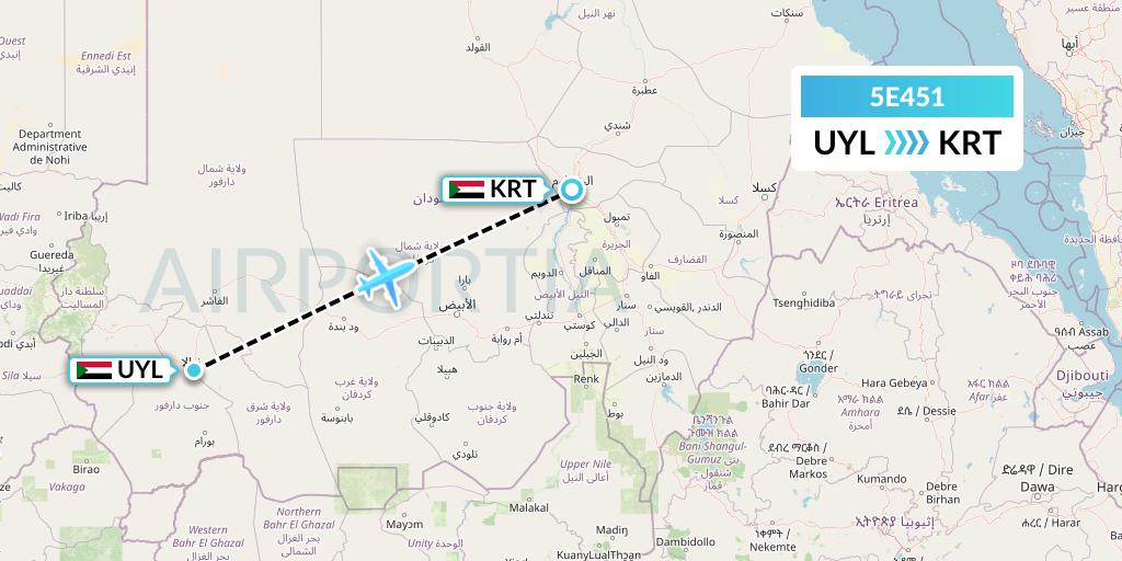 5E451 East Coast Flight Services, Inc. Flight Map: Nyala to Khartoum