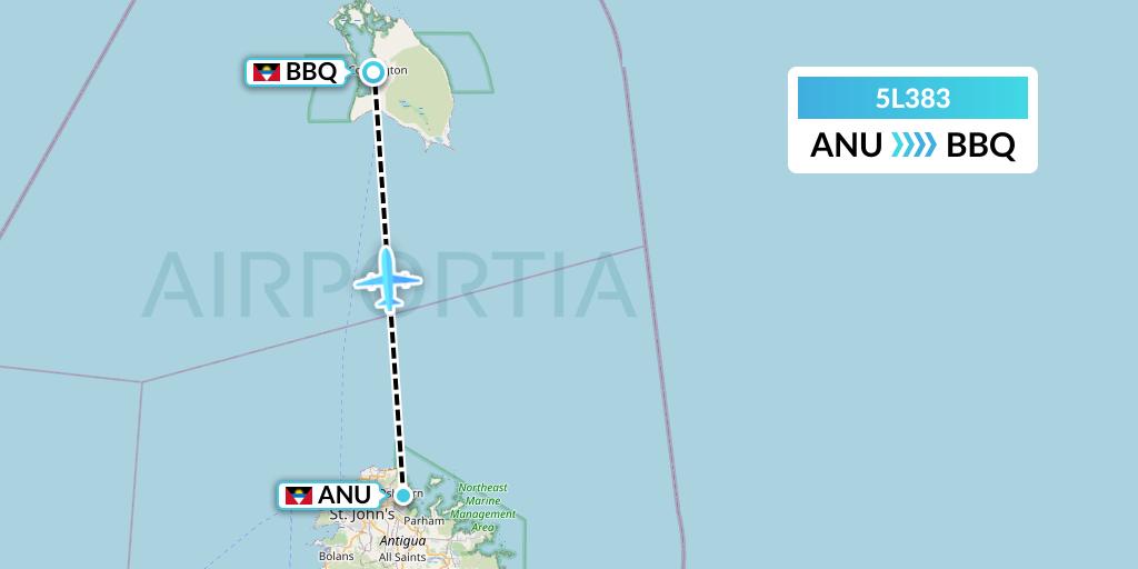 5L383 Fly Salone Airlines Limited Flight Map: Antigua to Codrington