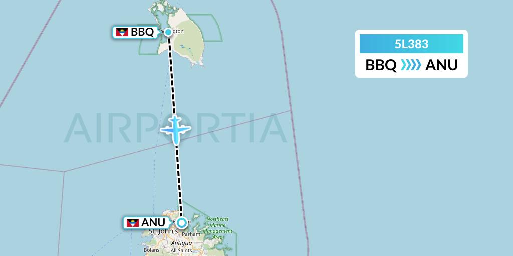 5L383 Fly Salone Airlines Limited Flight Map: Codrington to Antigua