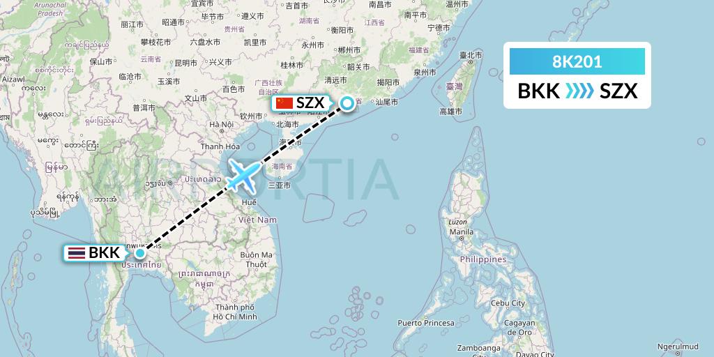 8K201 K-Mile Air Flight Map: Bangkok to Shenzhen