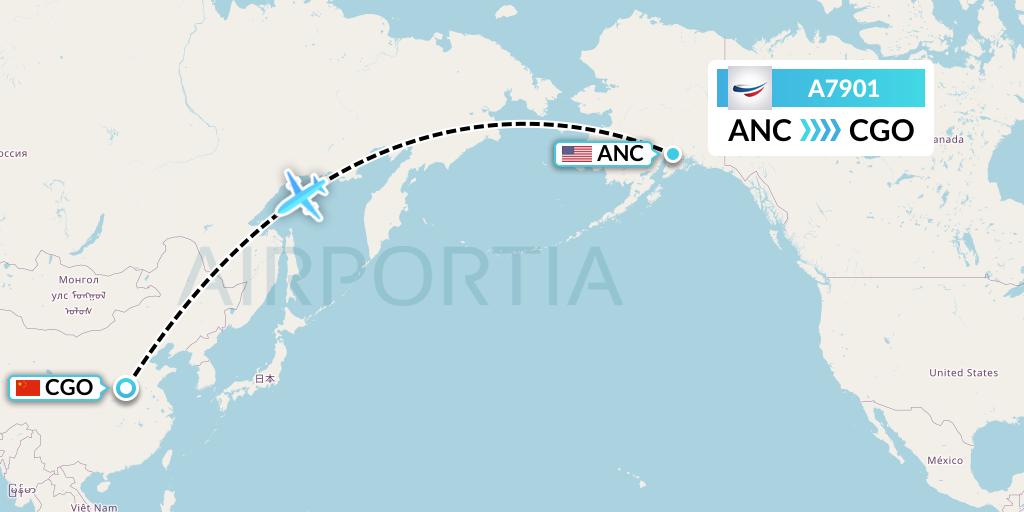 A7901 Air Niamey Flight Map: Anchorage to Zhengzhou