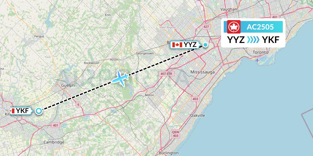 AC2505 Air Canada Flight Map: Toronto to Waterloo