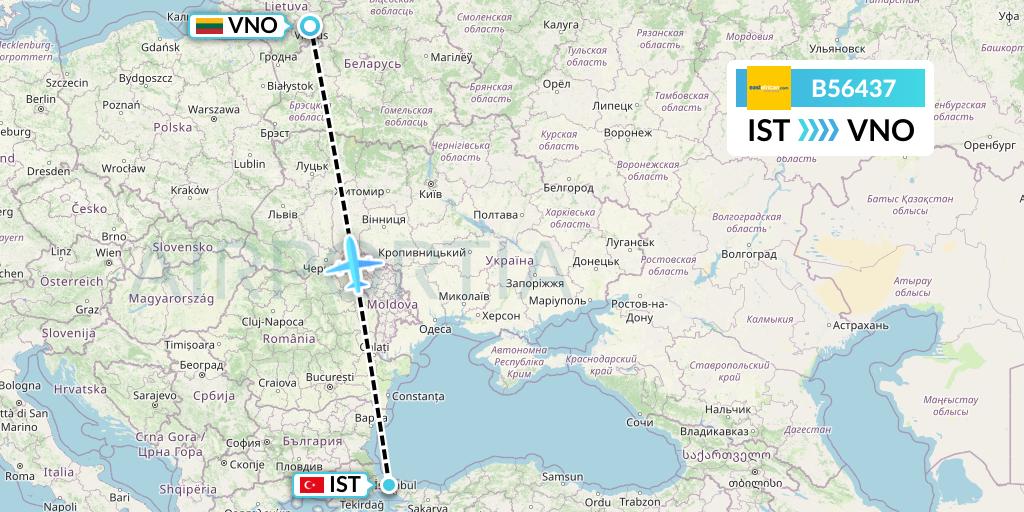 B56437 Fly SAX Flight Map: Istanbul to Vilnius