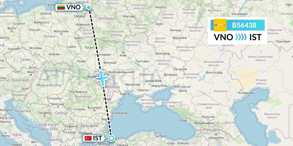 B56438 Fly SAX Flight Map: Vilnius to Istanbul