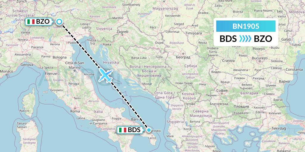 BN1905 Forward Air International Airlines Flight Map: Brindisi to Bolzano
