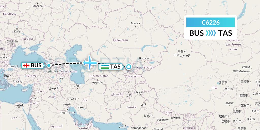C6226 Capitol Air Express Flight Map: Batumi to Tashkent