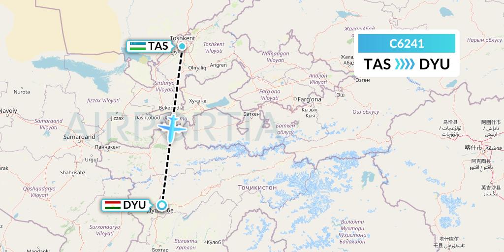 C6241 Capitol Air Express Flight Map: Tashkent to Dushanbe
