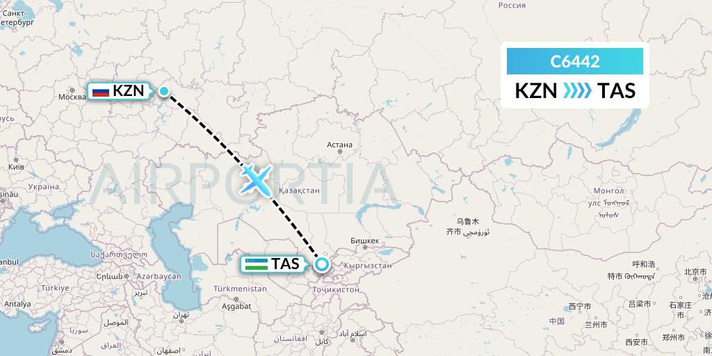C6442 Capitol Air Express Flight Map: Kazan to Tashkent