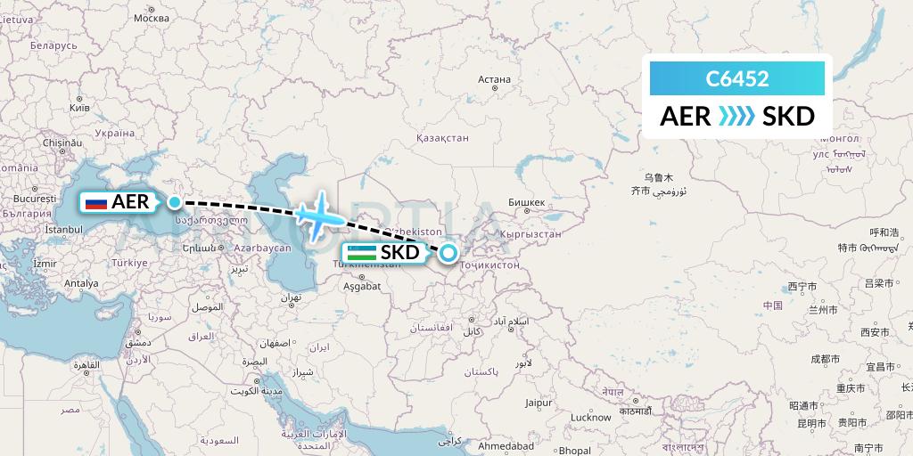 C6452 Capitol Air Express Flight Map: Sochi to Samarkand