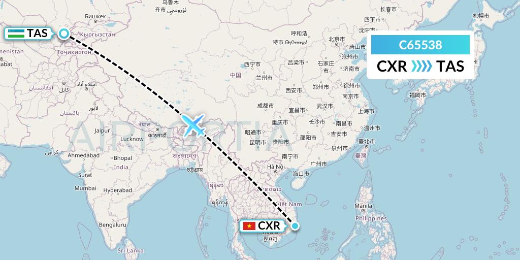 C65538 Capitol Air Express Flight Map: Nha Trang to Tashkent