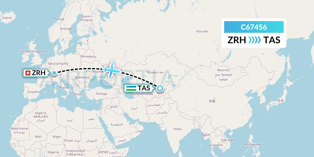 C67456 Capitol Air Express Flight Map: Zurich to Tashkent