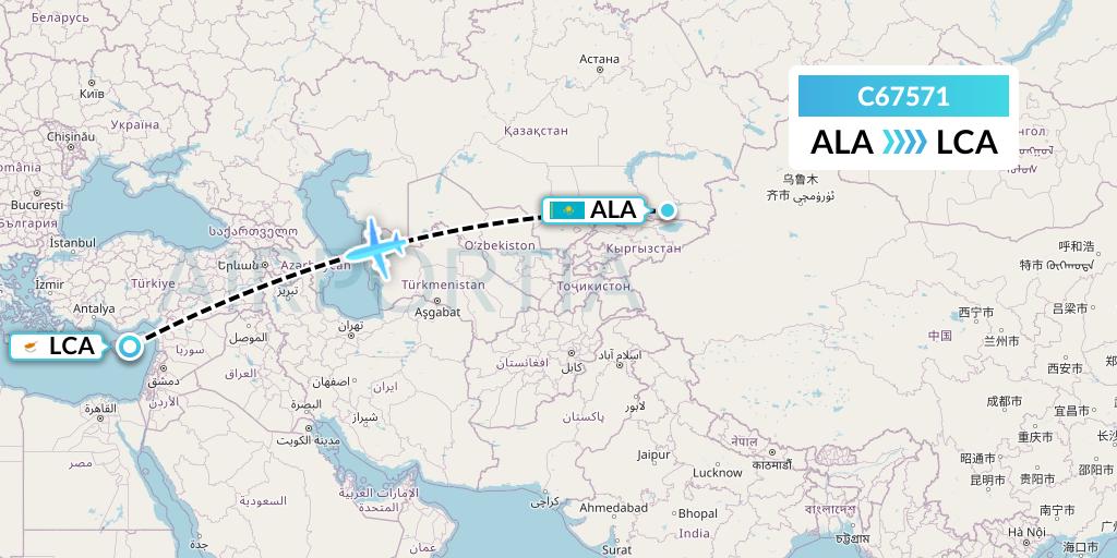 C67571 Capitol Air Express Flight Map: Almaty to Larnaca