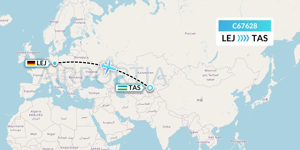 C67628 Capitol Air Express Flight Map: Leipzig to Tashkent