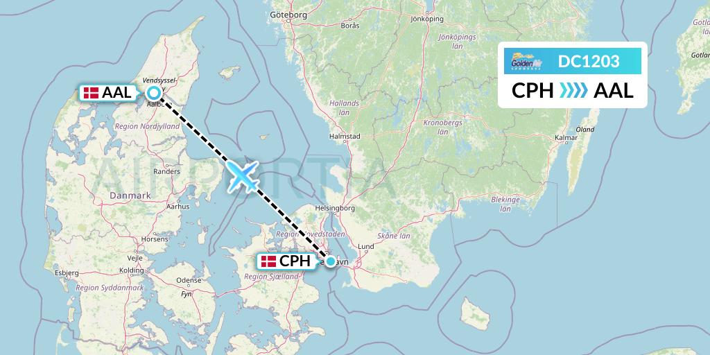 DC1203 Braathens Regional Flight Map: Copenhagen to Aalborg