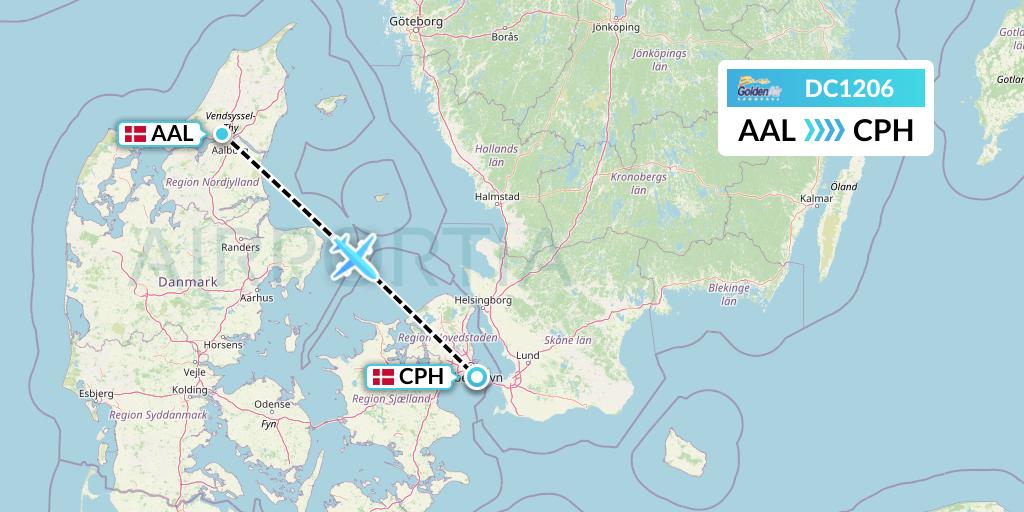 DC1206 Braathens Regional Flight Map: Aalborg to Copenhagen