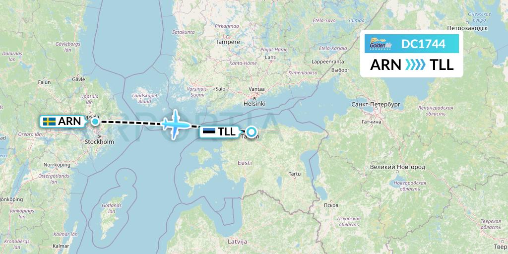 DC1744 Braathens Regional Flight Map: Stockholm to Tallinn