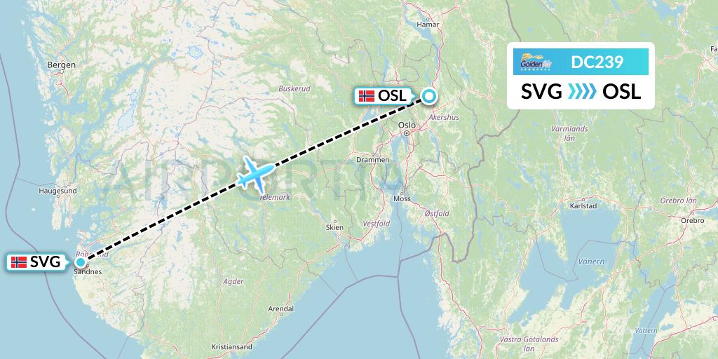 DC239 Braathens Regional Flight Map: Stavanger to Oslo