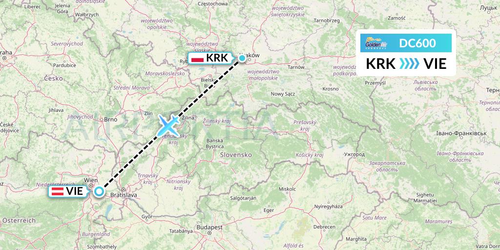 DC600 Braathens Regional Flight Map: Krakow to Vienna