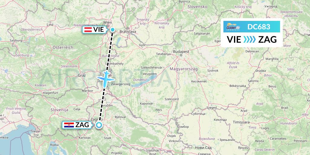 DC683 Braathens Regional Flight Map: Vienna to Zagreb