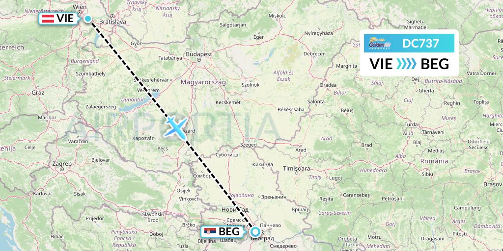DC737 Braathens Regional Flight Map: Vienna to Belgrade