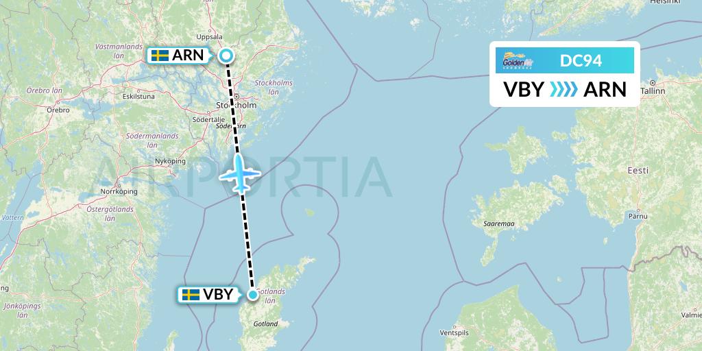 DC94 Braathens Regional Flight Map: Visby to Stockholm