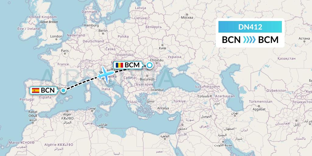 DN412 Aerodespachos de El Salvador Flight Map: Barcelona to Bacau