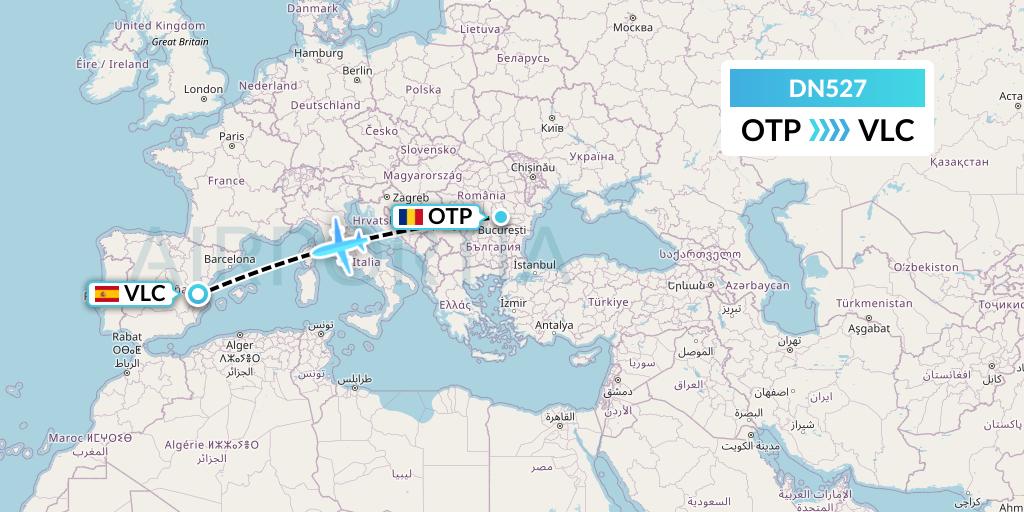 DN527 Aerodespachos de El Salvador Flight Map: Bucharest to Valencia
