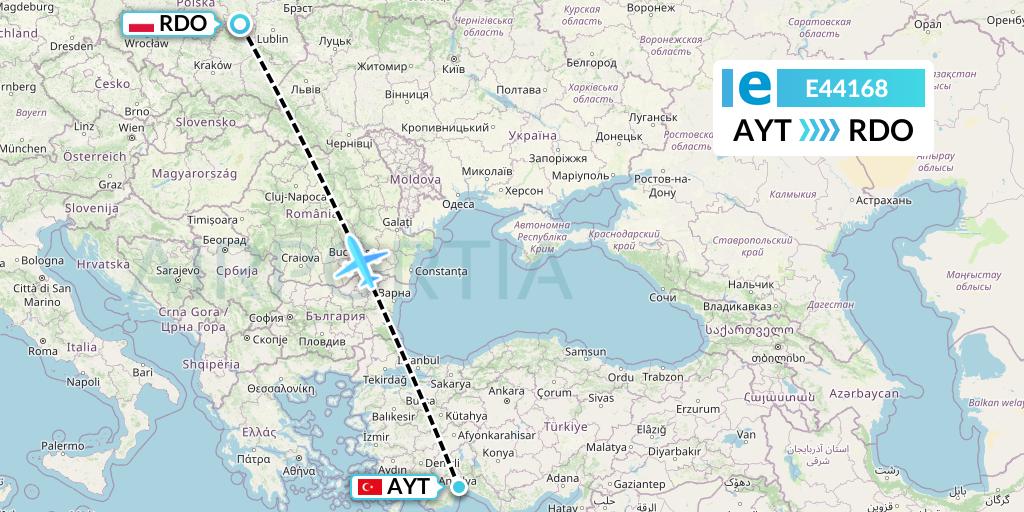 E44168 Estelar Latinoamerica C.A. Flight Map: Antalya to Radom