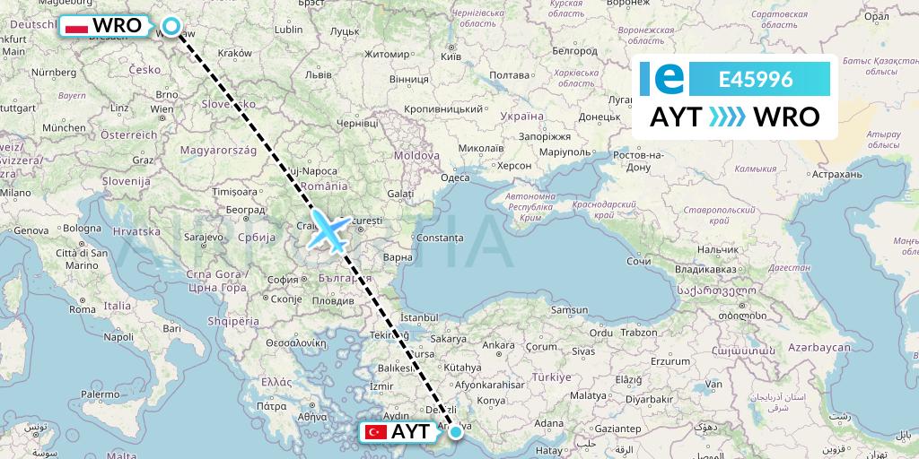 E45996 Estelar Latinoamerica C.A. Flight Map: Antalya to Wroclaw