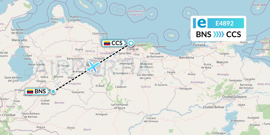 E4892 Estelar Latinoamerica C.A. Flight Map: Barinas to Caracas